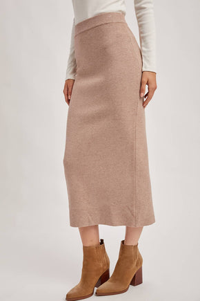 Latte Ribbed Knit Midi Skirt