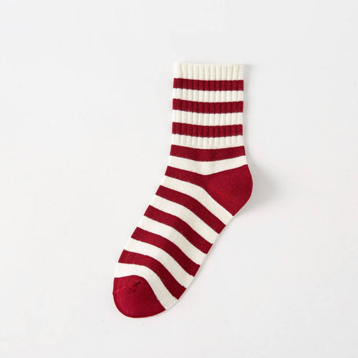 Ankola Red Striped All Match Mid Calf Socks