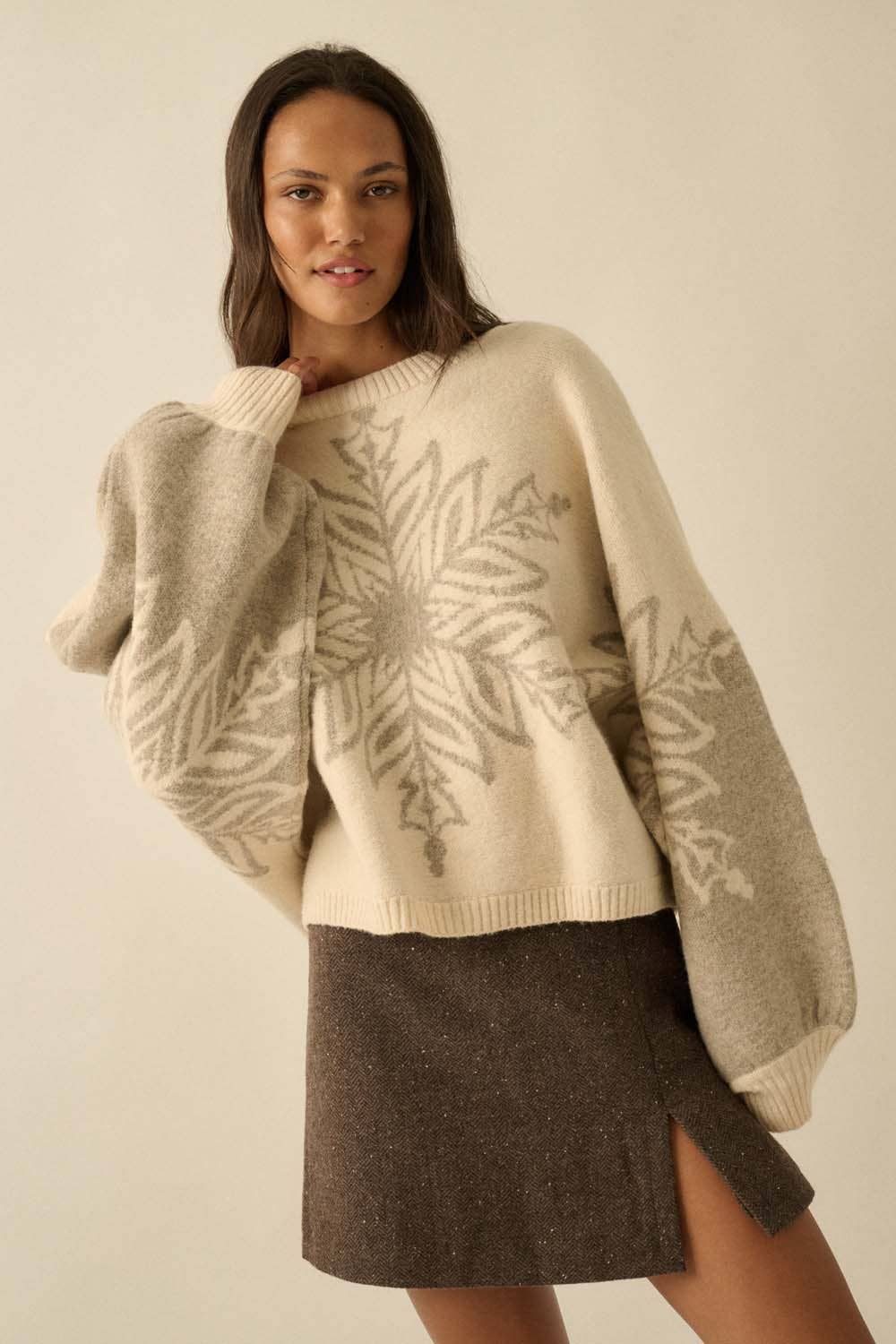 Cream Snowflake Dolman Sleeve Sweater