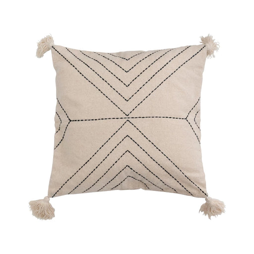 Cotton Blend Pillow With Embroidery & Tassels