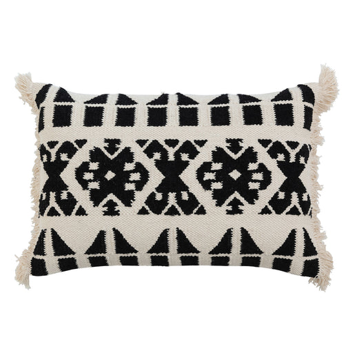 Woven Cotton Kilim Lumbar Pillow With Pattern & Fringe