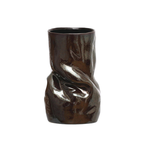 Brown Iridescent Finish Stoneware Organic Shaped Vase