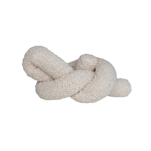 Cream Woven Cotton Boucle Knot Pillow