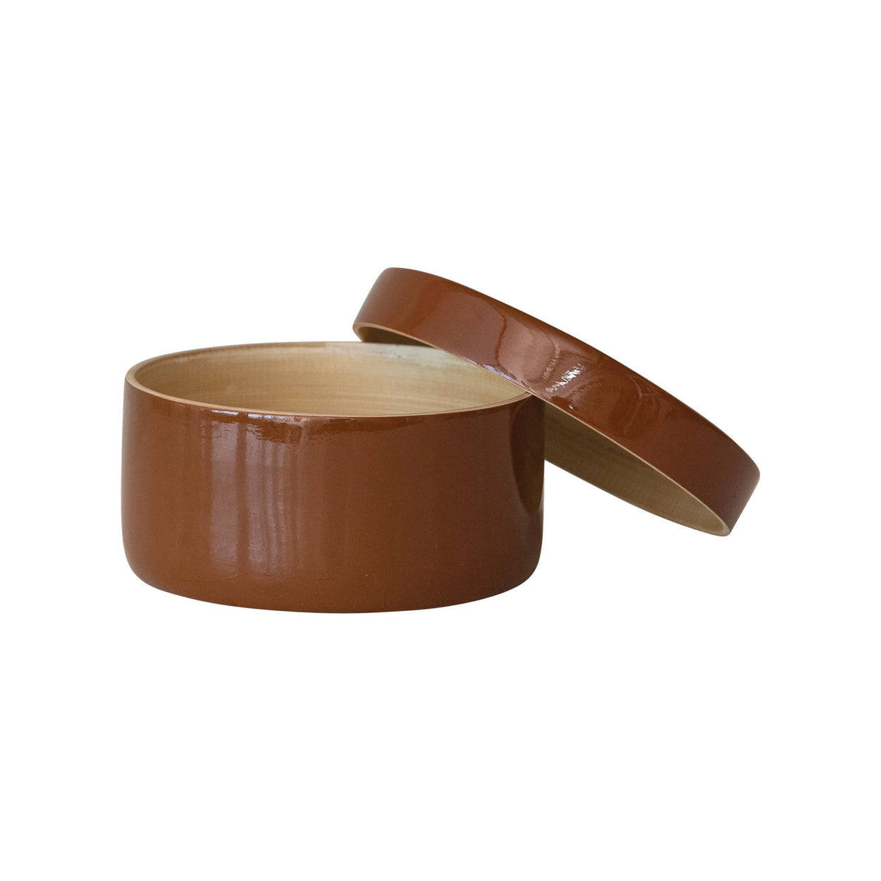 Brown Lacquered Bamboo Container With Lid
