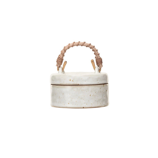 Stoneware Jar With Roven Rattan Handle