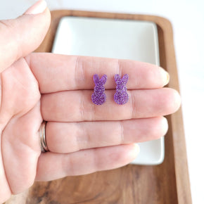 Purple Glitter Bunny Studs