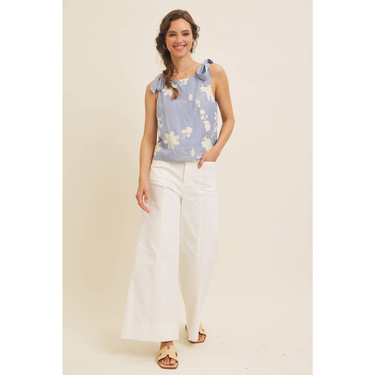 Dusty Blue Blouse Top With Bow Straps