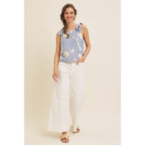 Dusty Blue Blouse Top With Bow Straps