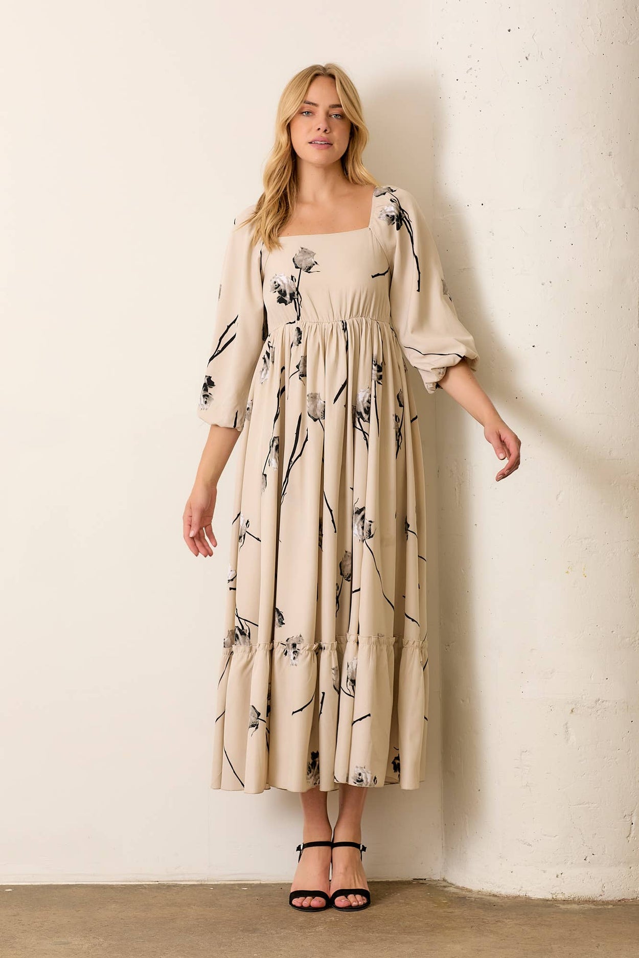 Plus Beige Floral Maxi Dress