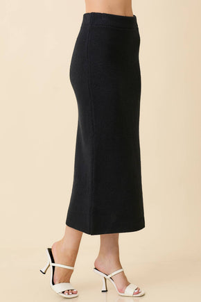 Black Midi Sweater Knit Skirt