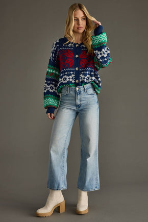 Navy & Multicolored Patterned Cardigan