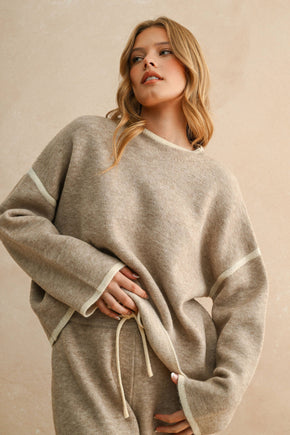 Mocha High Neck Long Sleeve Sweater Top