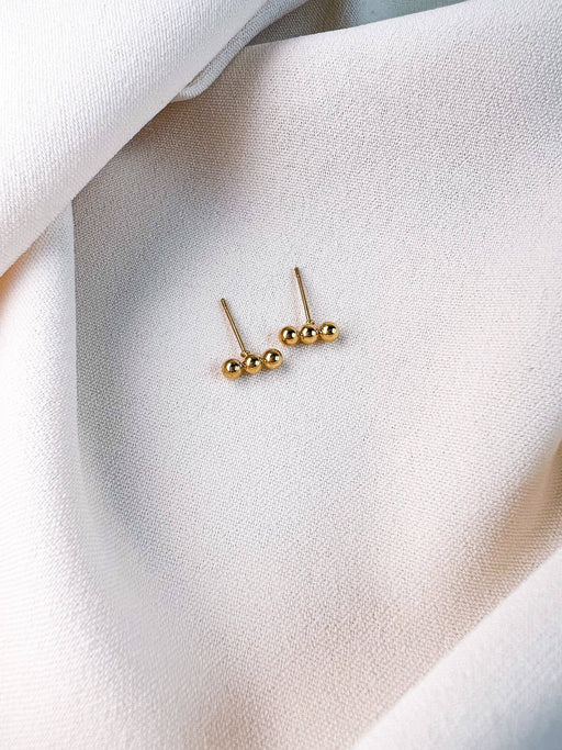 Yellow Gold Three Bead Stud