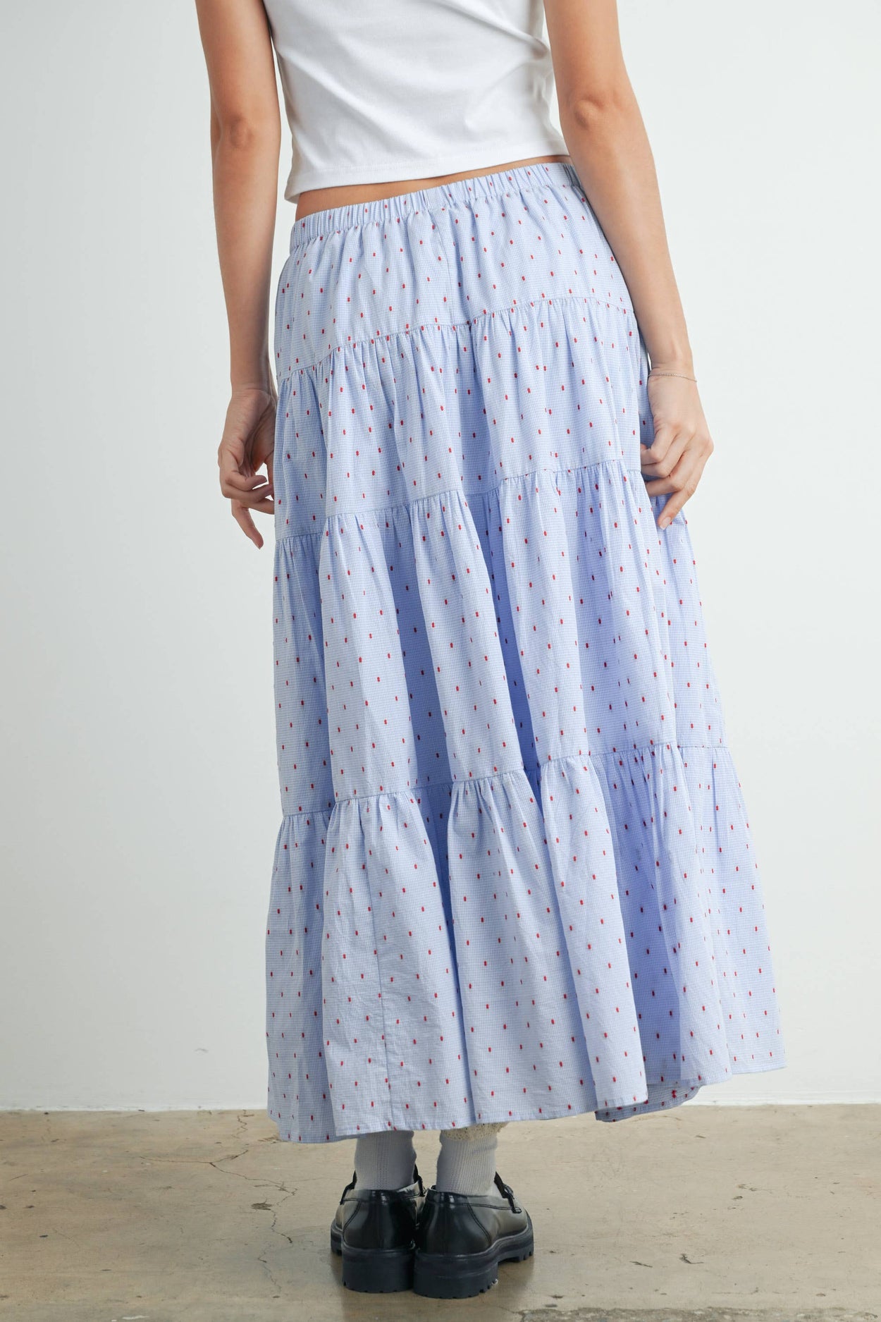 Blue & Red Dot Flowy Maxi Skirt