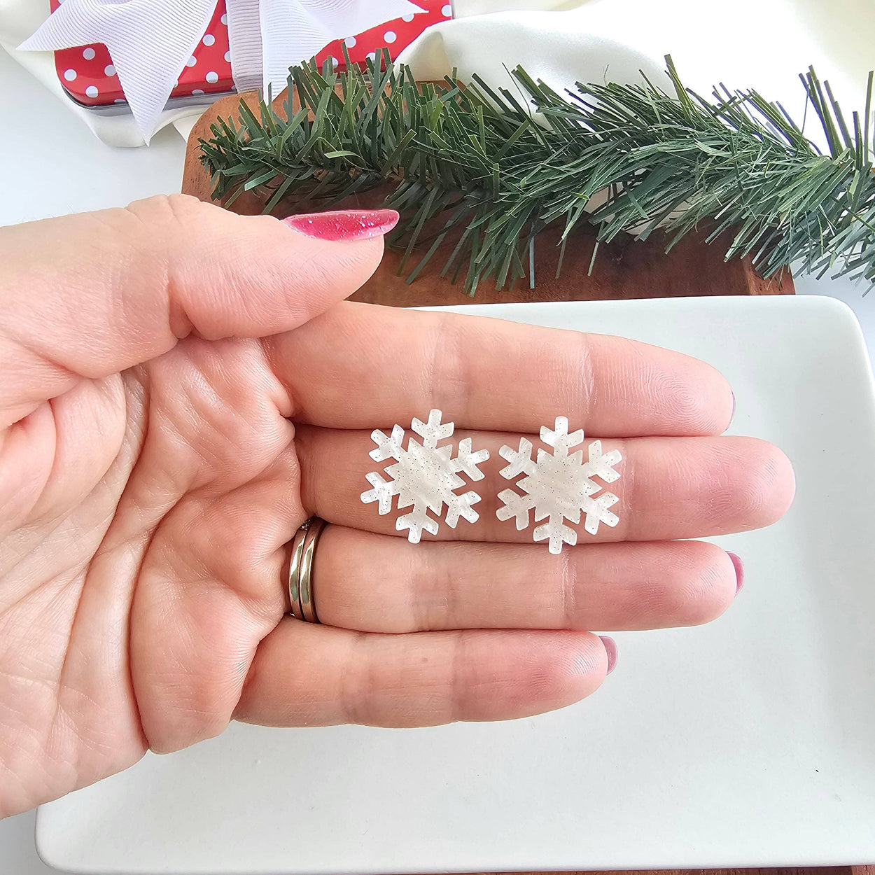 White Shimmer Snowflake Studs