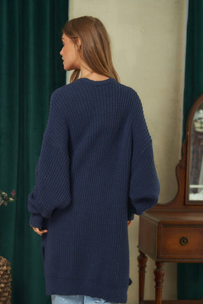 Plus Navy Blue Knit Cardigan