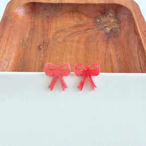 Red Shimmer Bow Studs