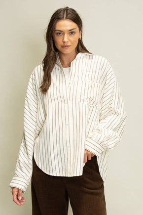 Brown Sophisticated Stripe Blouse