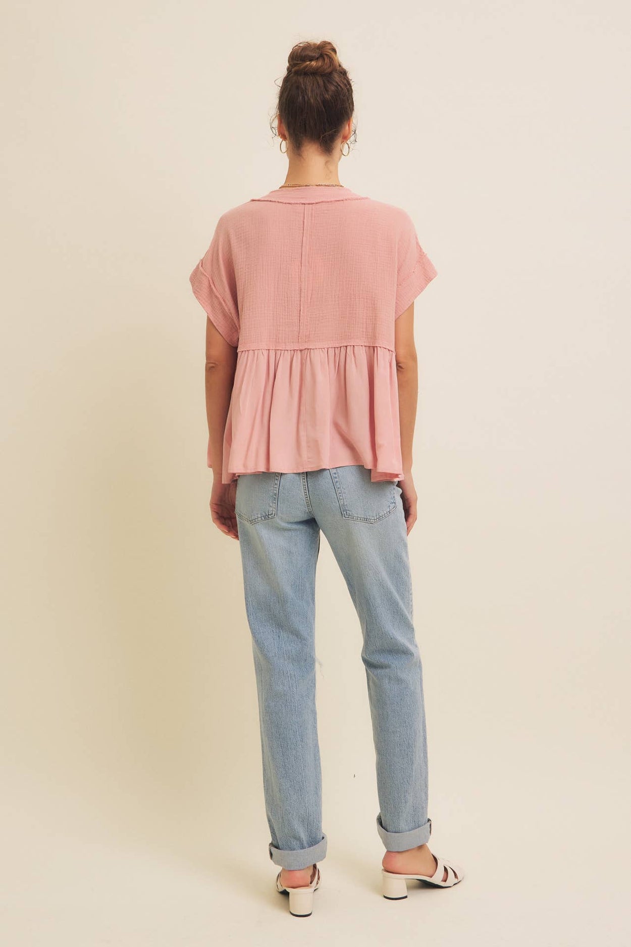 Dusty Peach Ruffle Hem Blouse
