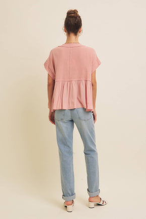 Dusty Peach Ruffle Hem Blouse