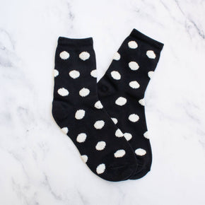 Dark Green Women's Polka Dots Puff Casual Socks