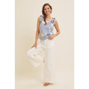 Dusty Blue Blouse Top With Bow Straps