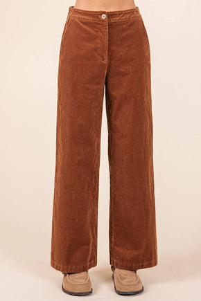 Olive Corduroy Semi WIde Leg Elastic Waist Pants