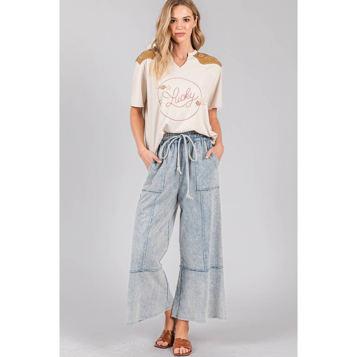 Denim Terry Knit Pants