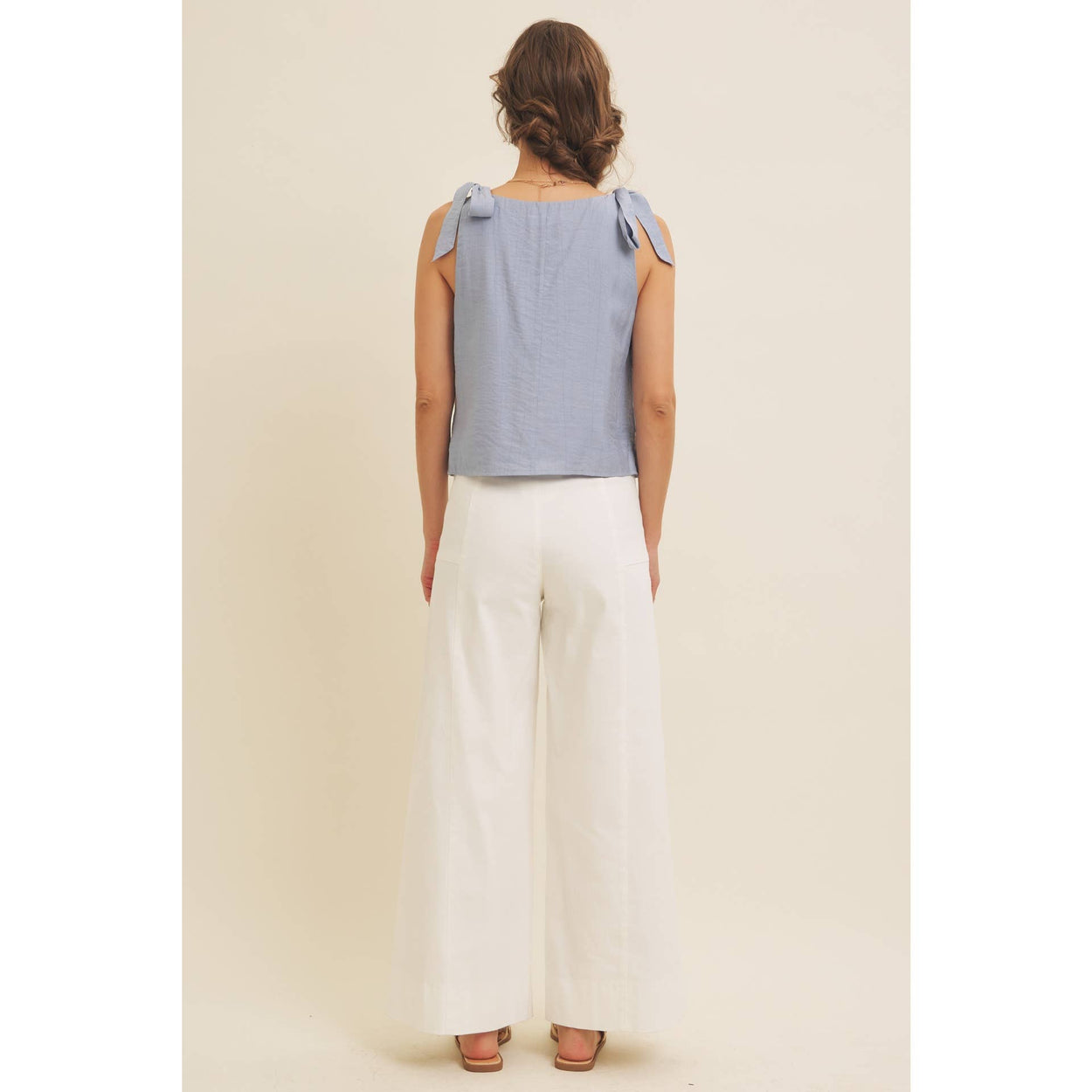 Dusty Blue Blouse Top With Bow Straps