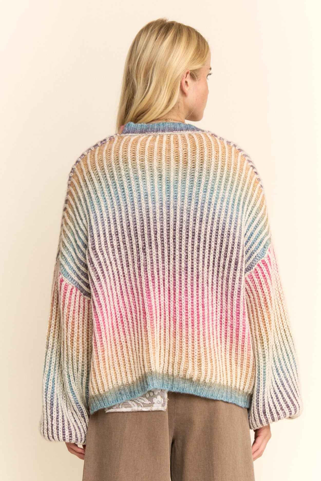Plus Rainbow Stripe Open Cardigan