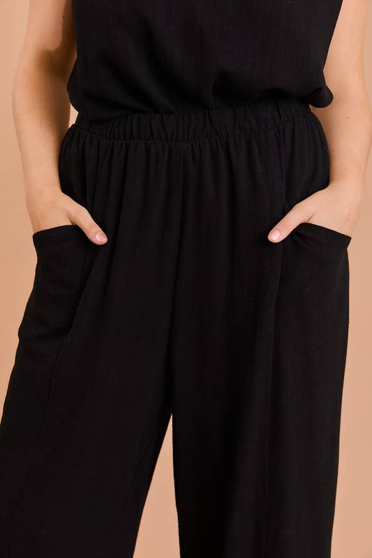 Plus Black Elastic Waist Front Pocket Pants