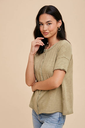 Button Front Lace Trim Top