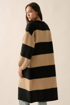 Black & Taupe Striped Duster Cardigan