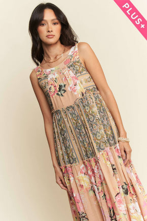 Plus Floral Boho Mixed Stripe Maxi Dress