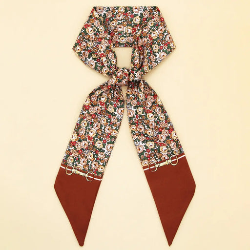 Khaki Chic Floral Letter Twilly Scarf
