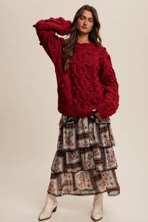 Red Chunky Cable Knit Sweater
