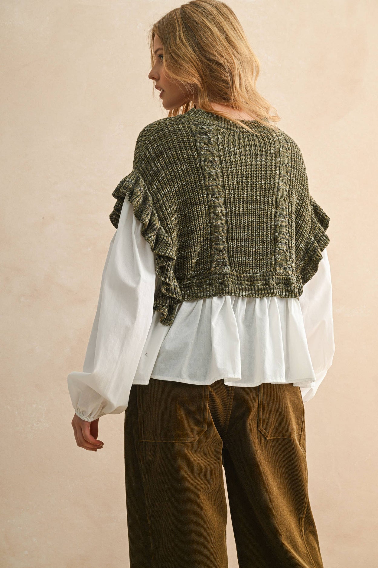 Olive Sweater Combo Long Sleeve Blouse