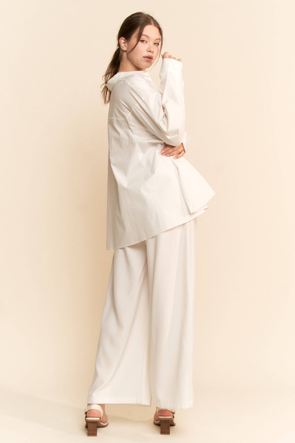 Plus Cream Blouse Long Sleeve Shirt