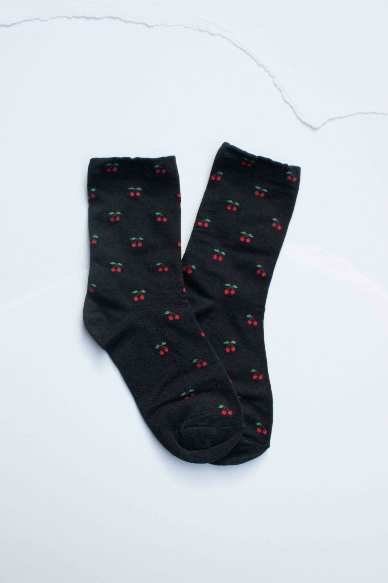 Ivory Cherry Pattern Cotton Blend Socks