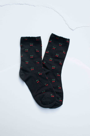 Ivory Cherry Pattern Cotton Blend Socks