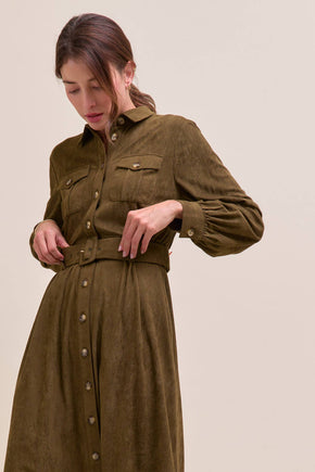 Olive Suede Shirt Dress