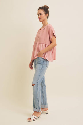 Dusty Peach Ruffle Hem Blouse