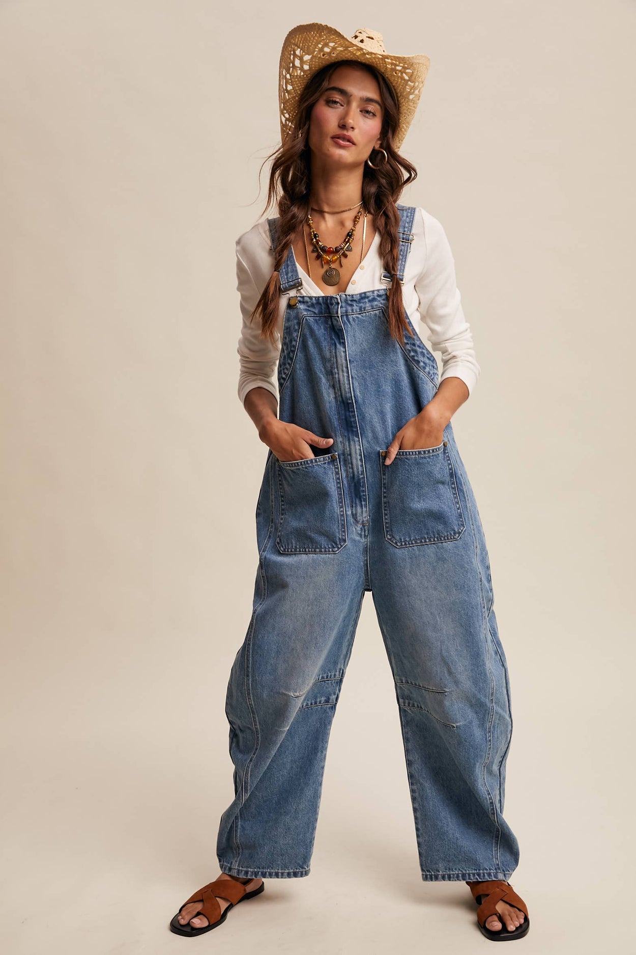 Western Wide-Leg Denim Overalls