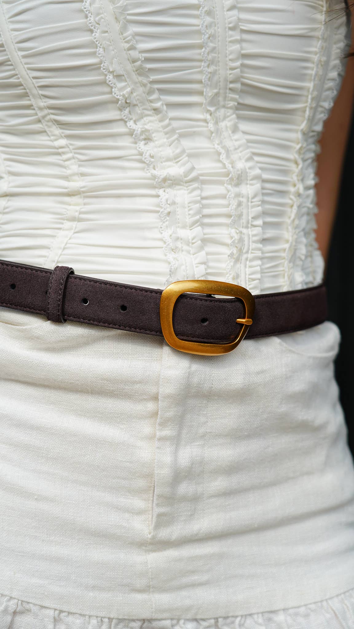 Chocolate Suede Belt With Organic Shape Buckle