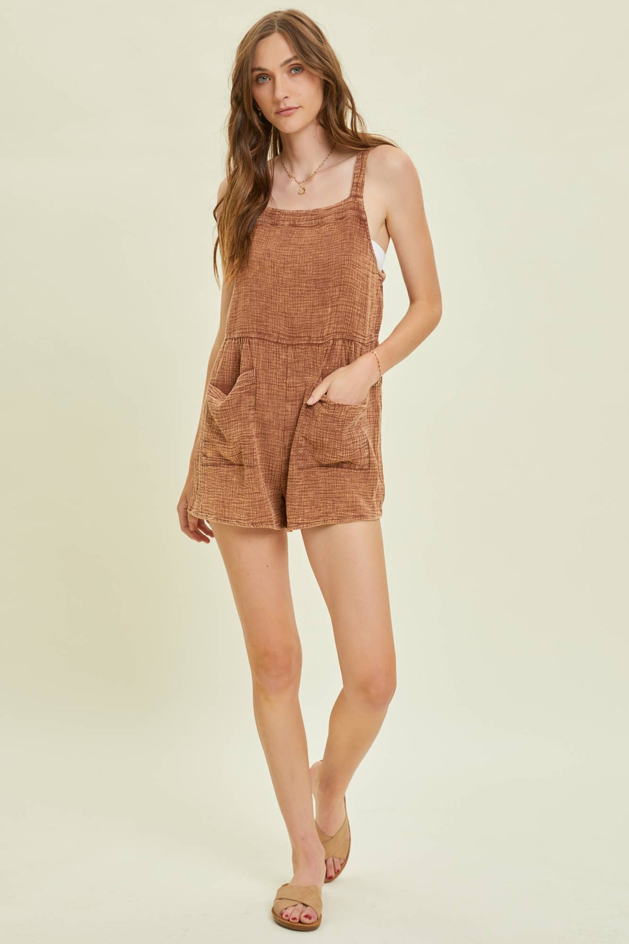 Plus Brown Washed Gauze Romper