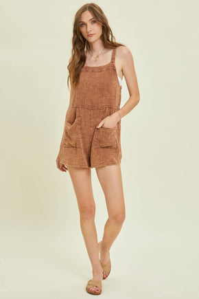Plus Brown Washed Gauze Romper
