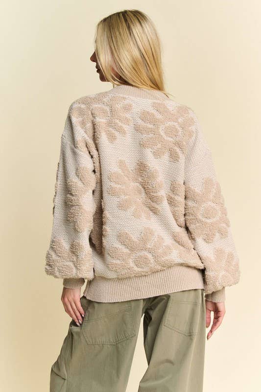 Plus Beige Textured Floral Sweater