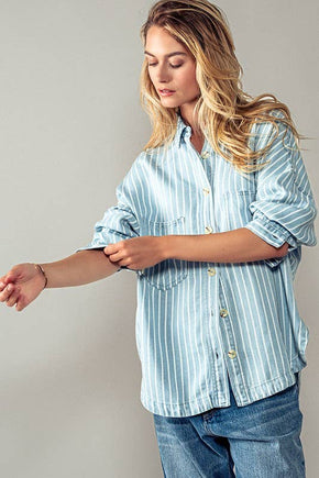 Casual Striped Button Down Collar Shirt