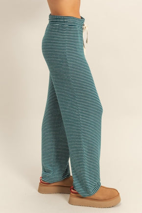 Green & Cream Striped Drawstring Lounge Pants