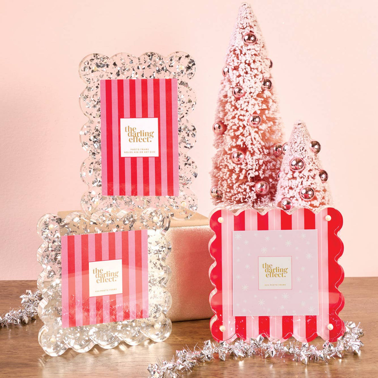 Peppermint Stripes Square Scalloped Acrylic Frame